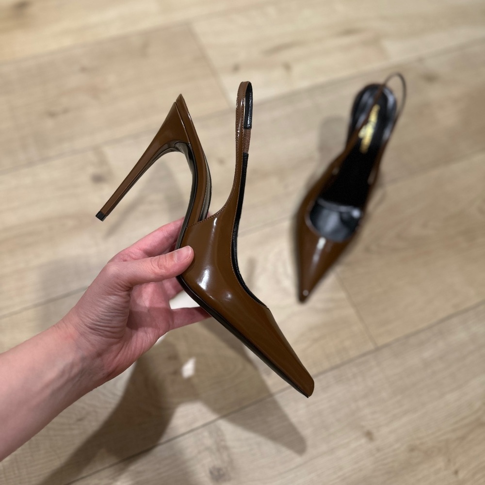 Saint Laurent Elegant Brown Slingback Heels super pointed toe. Size 40 NEW - Picture 4 of 16